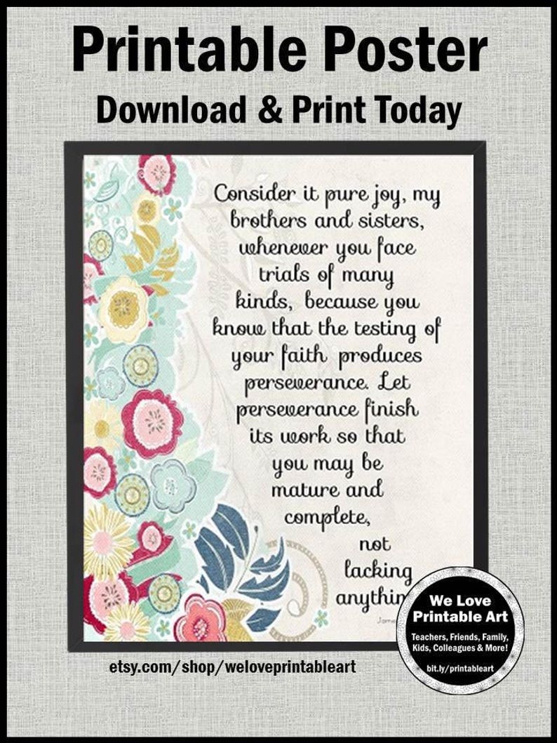James 1: 2-4 Inspirational Bible Verse Wall Art Printable | Etsy