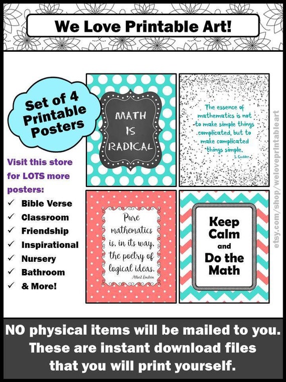 Classroom Posters Math Quotes Math Teacher Appreciation Gift Classroom Decor Elementary Middle School Instant Download You Print Yourself
