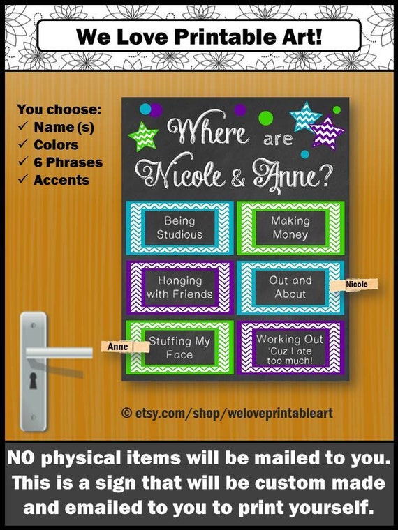 Custom Dorm Door Sign Custom Name Digital File Only College Etsy