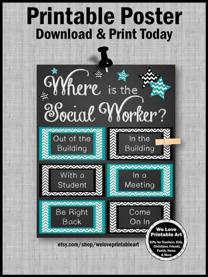 Where is the Social Worker Door Sign, School Social Worker Gift, Teal ...