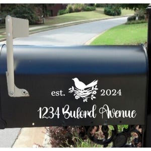 Personalized Mailbox Decal with Bird | Custom House Numbers | Vinyl Mailbox Sticker | Calligraphy Address Label | Outdoor decal | Name sign