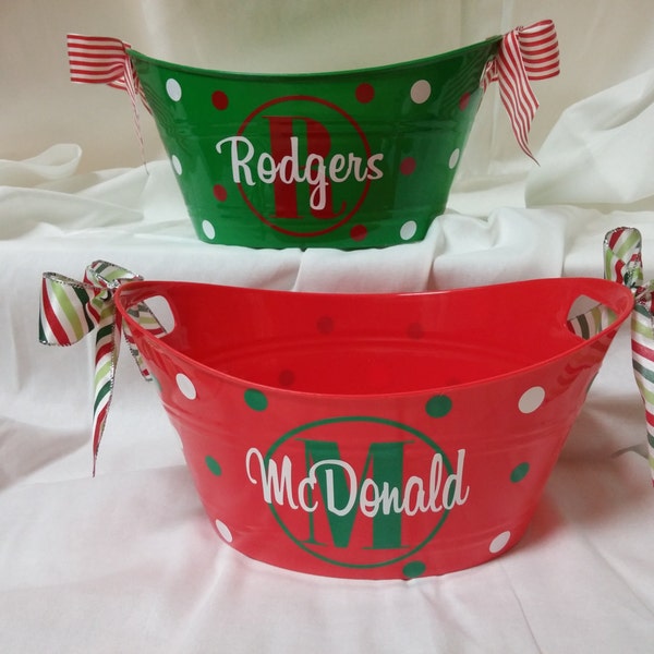 Personalized Christmas gift basket tub Bowl Bucket *QuickShip*