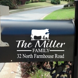 Cow Mailbox Decal |  mailbox sticker | farmyard  mailbox decal |  Personalized | Custom | rustic mailbox  decal | address  numbers label