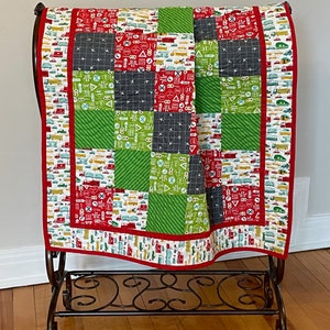 Handmade Baby Quilt: Transportation Theme, Patchwork Cotton Decor