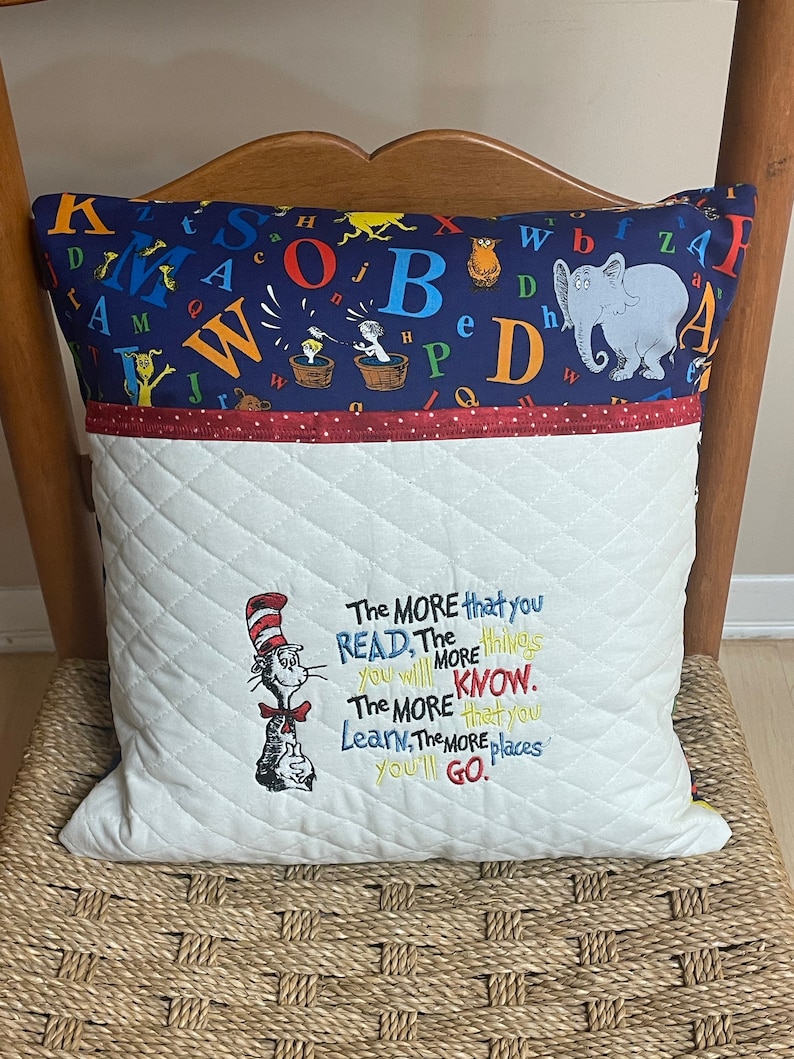Pocket Reading Pillow for Kids dr. Seuss Pillow 16x16 Etsy