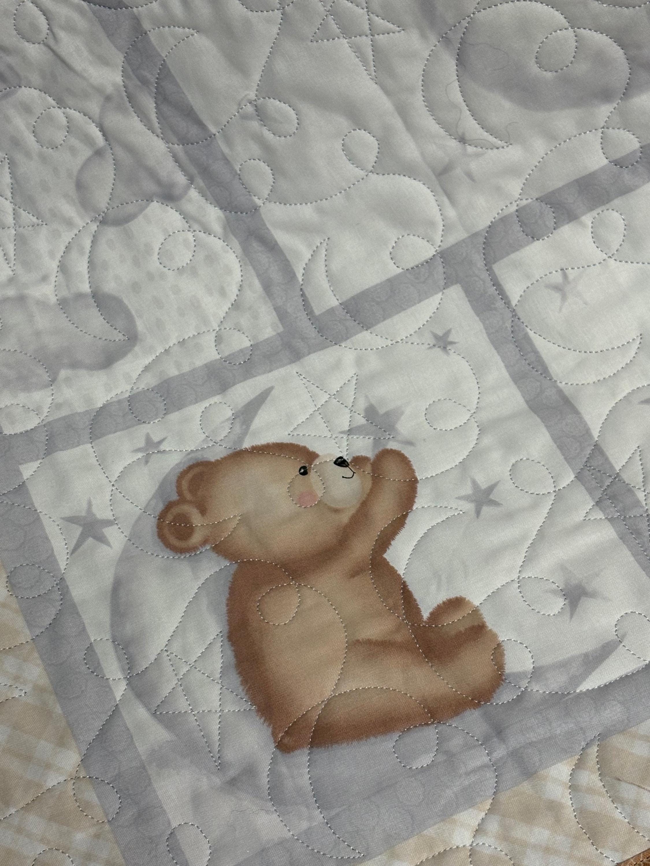 Patchwork Moon Teddy Bear Patchwork Quilt Stars, Moon, Grey, White, Brown Baby Gift ...
