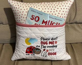 Pocket Reading Pillow for Kids ,Lady Bugs , 16x16, Multi Colour, Kids gift Fun characters