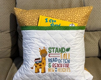 Pocket Reading Pillow for Kids ,Giraffe, 16x16, Multi Colour, Kids gift Fun characters