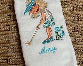 Personalized embroidered golf towel for Lady, Personalized Gifts, custom golf gift made to order lady golfer