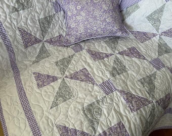 Baby Girl Quilt: Patchwork Handmade Pinwheel Design with Lilac Pillow