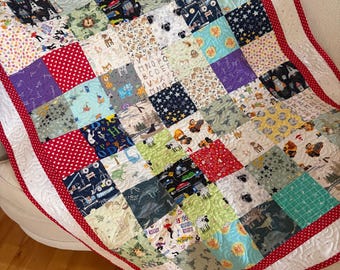 Patchwork handmade I Spy Multi-Color Squares Baby quilt Cotton (45 x 37 inches)