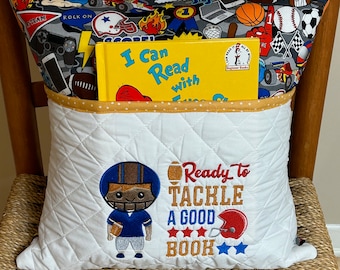 Football Reading Pillow: Kids Book Pocket Pillow Embroidered (16x16)