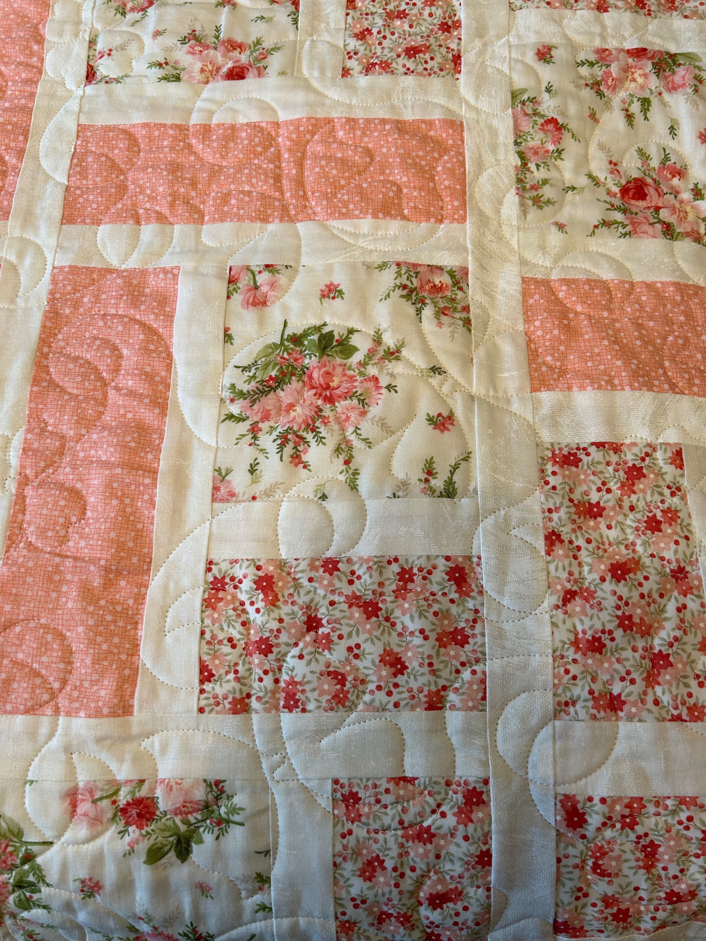 Handmade Patchwork Twin Quilt: Pink Floral Cotton Bedding (79x79) - Etsy
