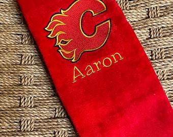 Embroidered Calgary Flames Golf Towel: Personalized Sports Gift