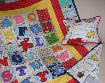 Modern Patchwork Alphabet Appliqué Baby Quilt:, Dr. Seuss Backing
