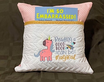 Pocket Reading Pillow for Girls , Unicorn design pillow , 16x16, Multi Colour, Kids gift