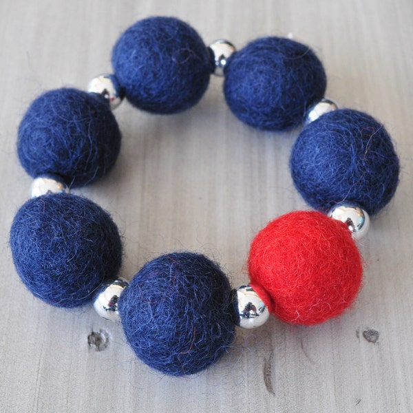 Navy Blue Bracelet Chunky Statement Wool Jewelry