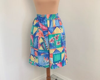 M - Vintage Beach Summer Print Shorts 9" inseam Koret 1990s