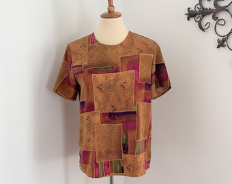 S - Vintage Short Sleeve Blouse 1990s Bronze + Pink Maggie Sweet Top