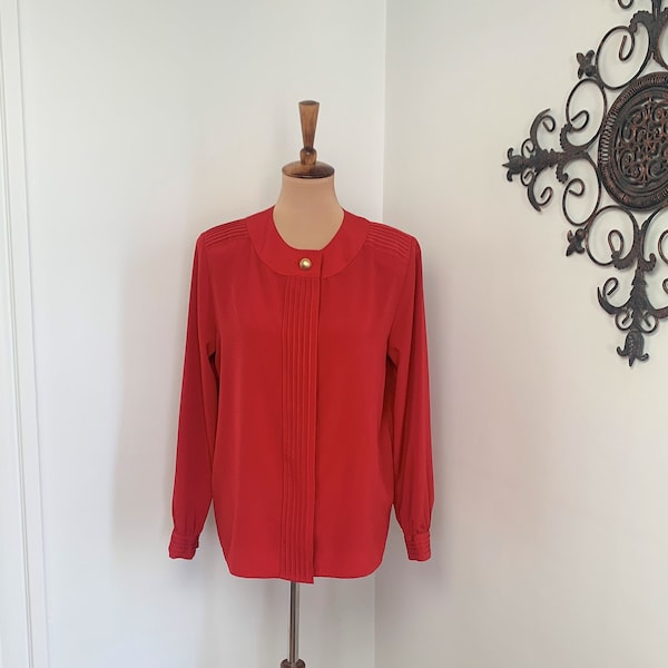 M - Vintage Red Blouse Gold Buttons Talbots Special Occasion Holiday Top