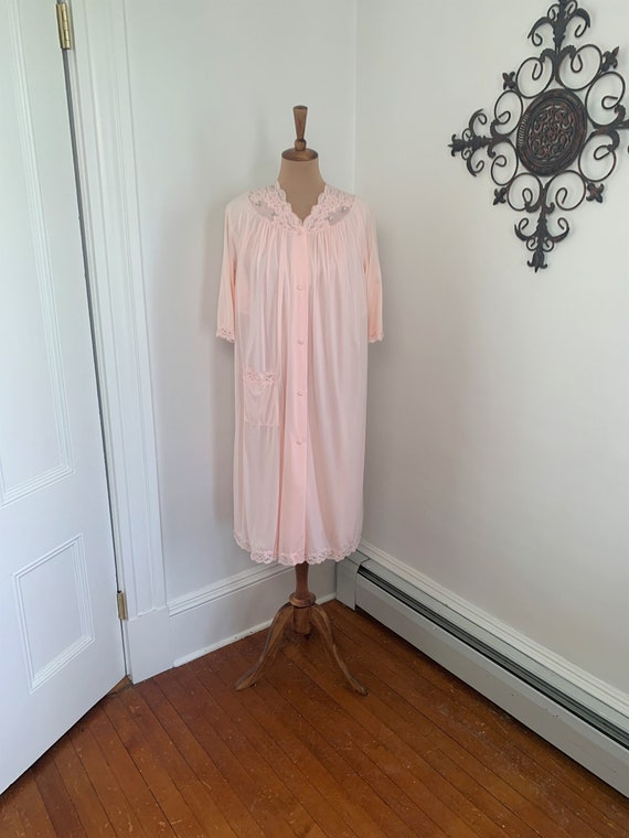 S - Vintage Nightgown + Robe Set Baby Pink Shadow… - image 1