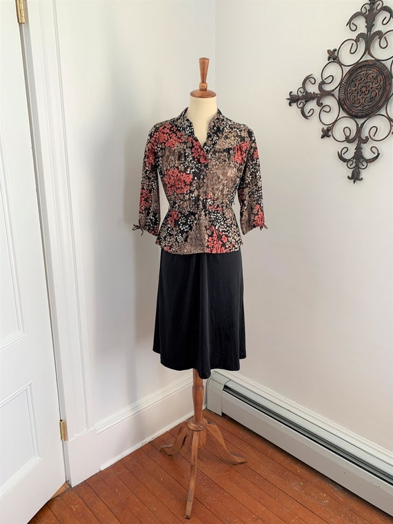 M - Vintage Floral Peplum Dress 1980s Lightweight