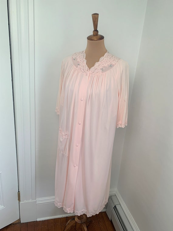 S - Vintage Nightgown + Robe Set Baby Pink Shadow… - image 2