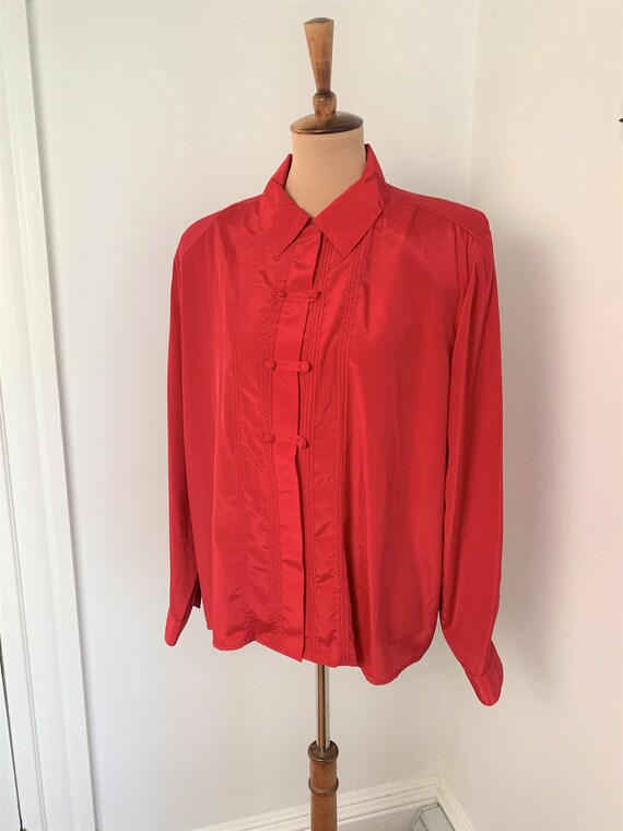 L - Vintage Red Blouse 1990s Witt Collection Shou… - image 2
