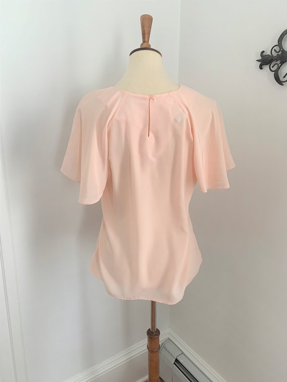 M - Vintage Feminine Blouse Pink Flutter Sleeve T… - image 6