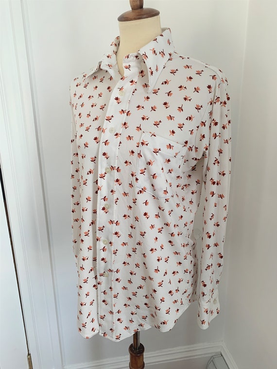 L - Vintage Floral Polyester Shirt Van Heusen Van… - image 2