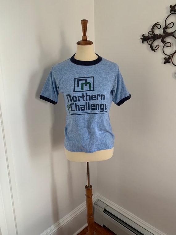 Vintage Graphic T Shirt Blue Sportswear Track Athletic / Size M 38  