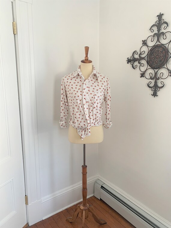 L - Vintage Floral Polyester Shirt Van Heusen Van… - image 7