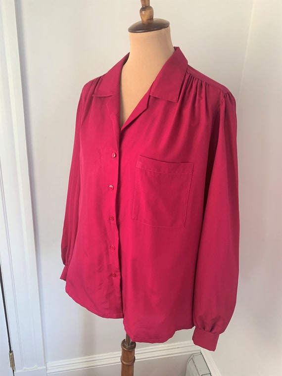 XL - Vintage Judy Bond Blouse Bright Magenta Long… - image 2