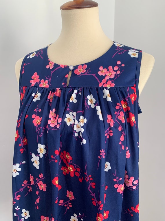 S - Vintage Sleep Shirt Top Floral Print Polyeste… - image 3
