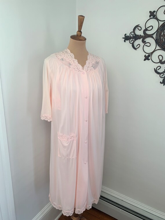 S - Vintage Nightgown + Robe Set Baby Pink Shadow… - image 3