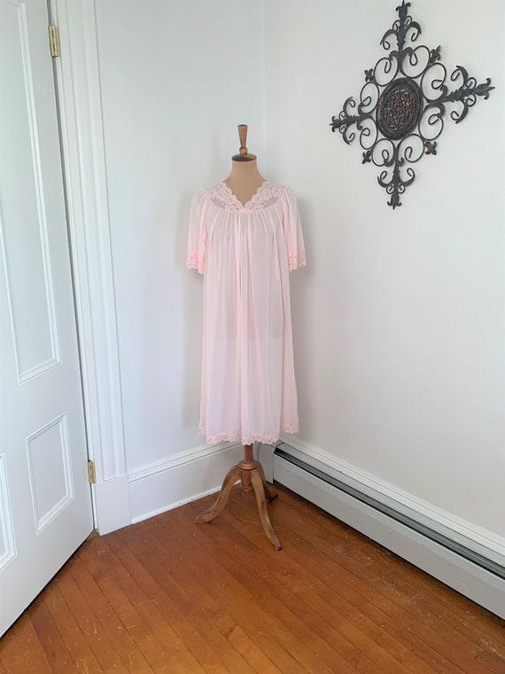 S - Vintage Nightgown + Robe Set Baby Pink Shadow… - image 6