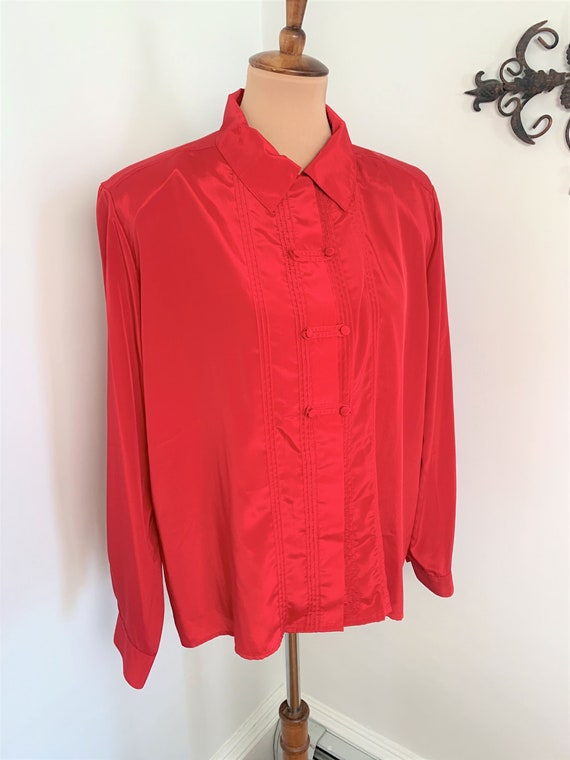 L - Vintage Red Blouse 1990s Witt Collection Shou… - image 3