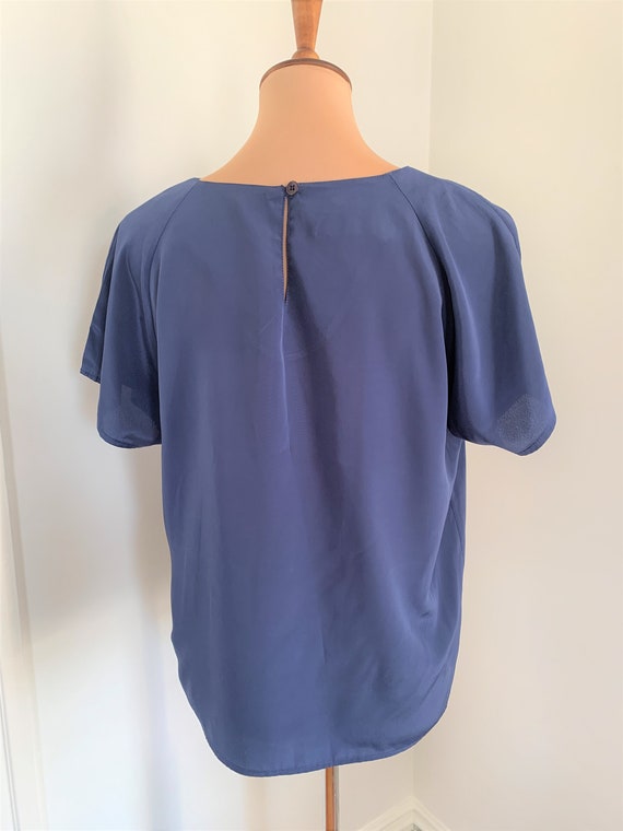 M - Vintage Navy Blue Short Sleeve Blouse 1990s I… - image 6