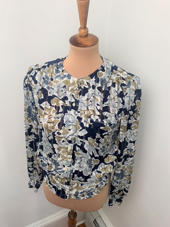 M - Vintage Floral Fitted Blouse Nicola Blue + Br… - image 5