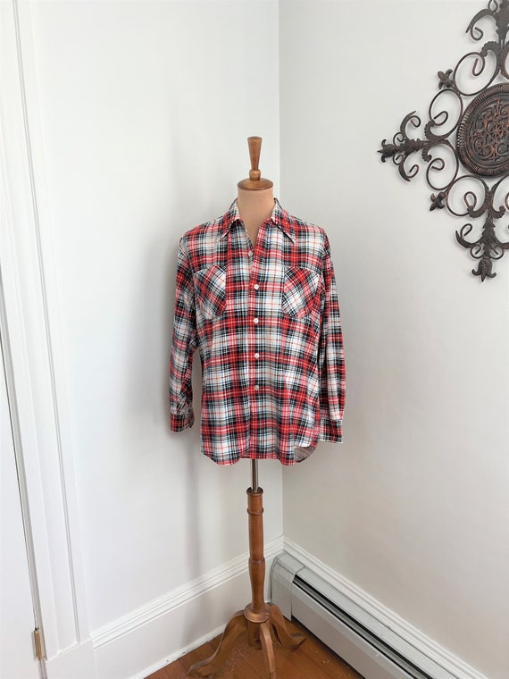 S - Vintage Flannel Plaid Shirt Envoy Cotton Flann