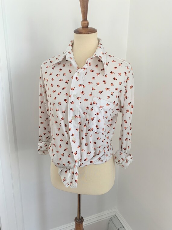 L - Vintage Floral Polyester Shirt Van Heusen Van… - image 8