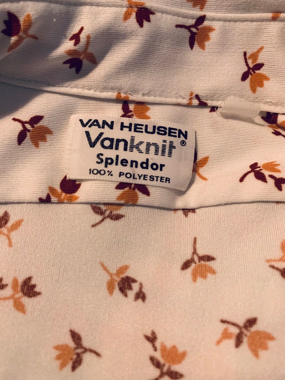 L - Vintage Floral Polyester Shirt Van Heusen Van… - image 9