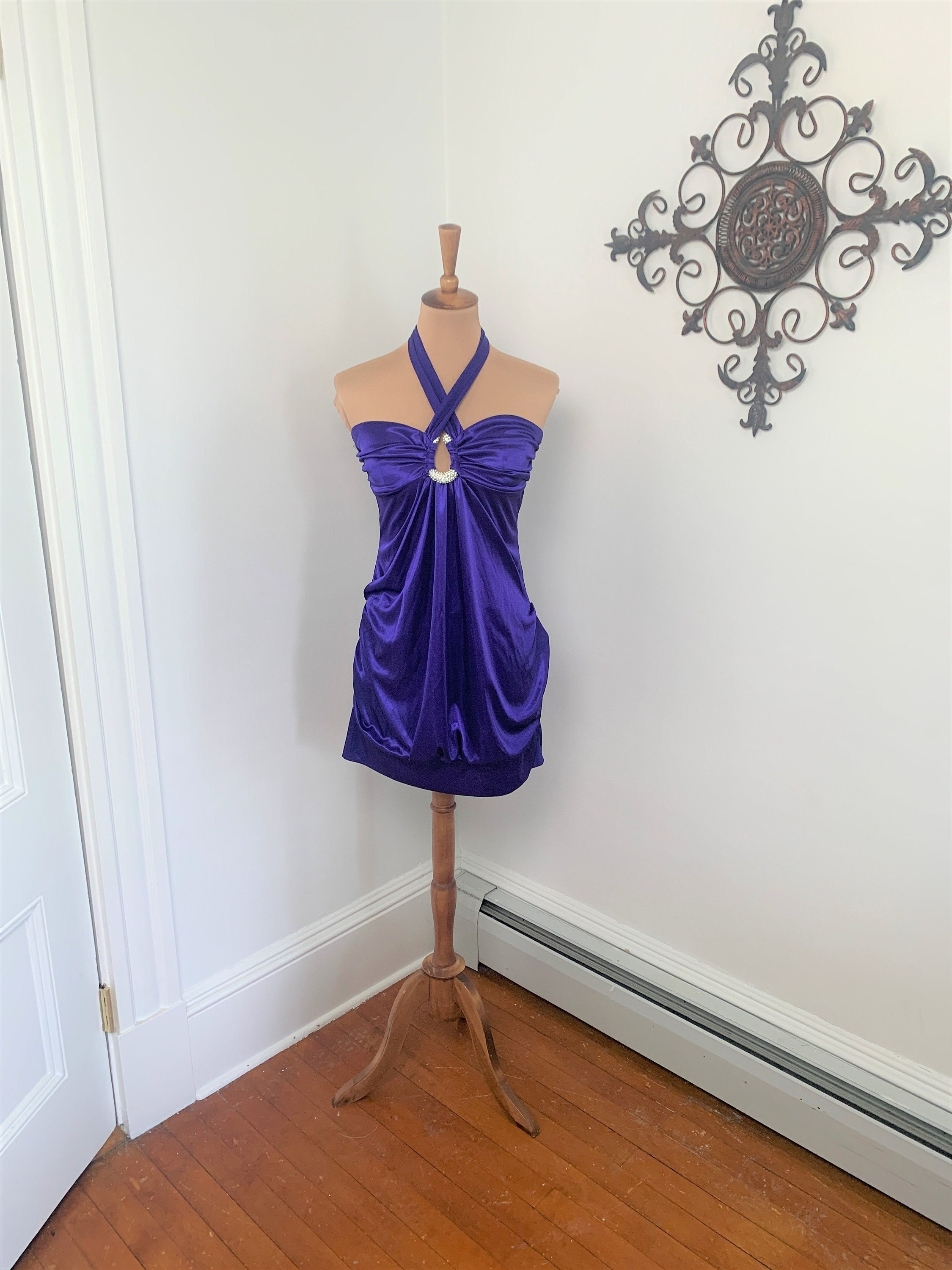 L - Vintage 2000s Party Dress Purple by Deb Fitted Sleeveless Twist  Neckline - Etsy
