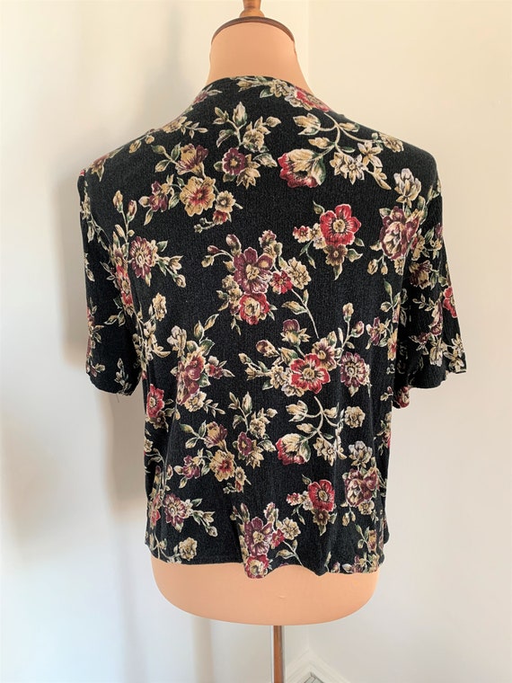 M - Vintage Tie Front Floral Top Lisa Josephs 199… - image 5