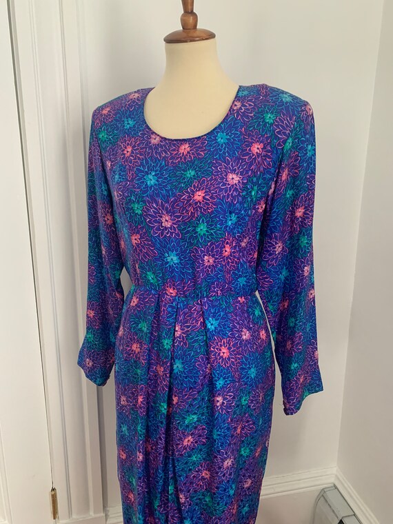 Vintage Liz Claiborne Silk Floral Dress / 1990s B… - image 3