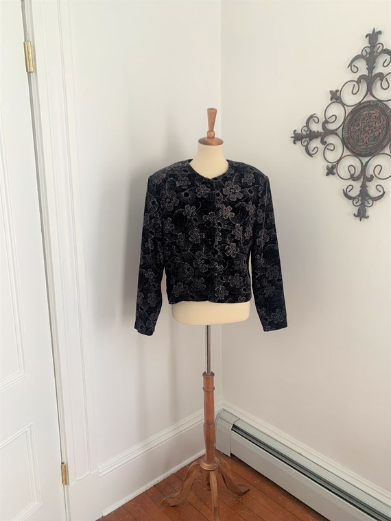 L - Vintage Velvet Sparkle Blazer Floral Black Nor