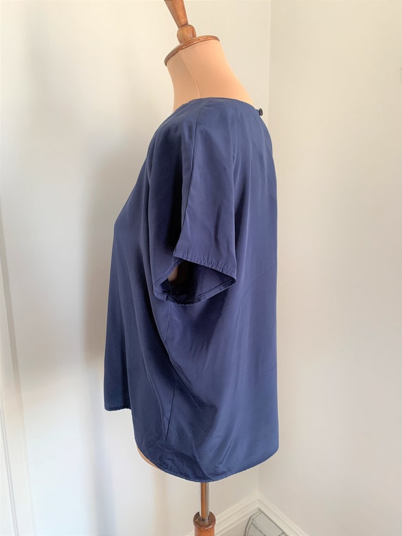 M - Vintage Navy Blue Short Sleeve Blouse 1990s I… - image 5