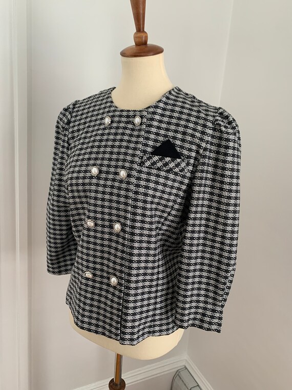 M - Vintage Blazer Blouse Good TImes 8P 1980s Bla… - image 2