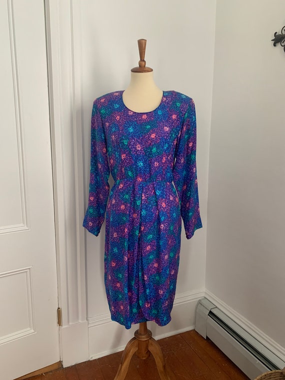 Vintage Liz Claiborne Silk Floral Dress / 1990s B… - image 2