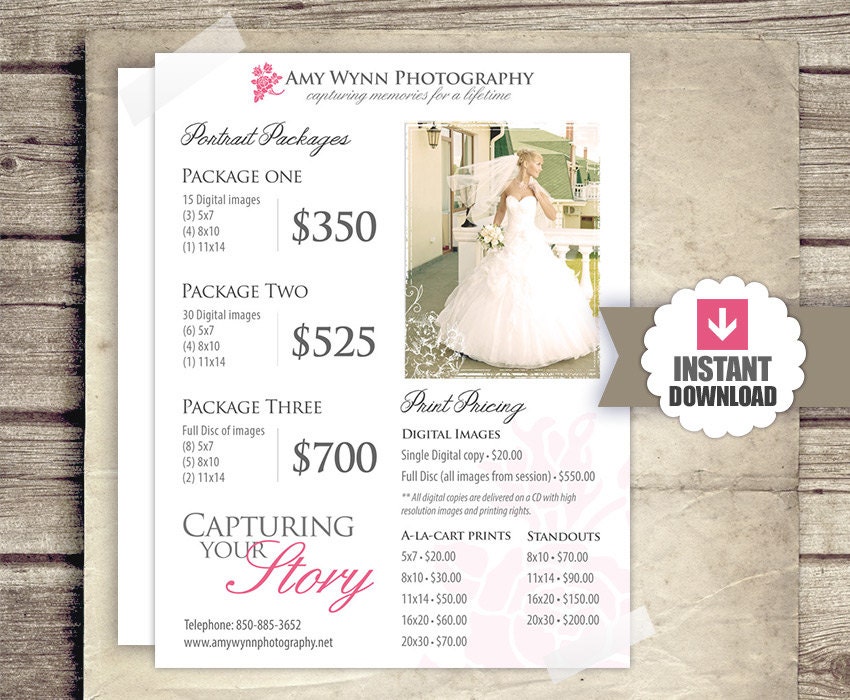 wedding photography price list session packages pricing etsy
